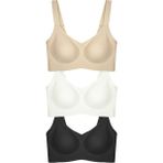 Cottonhill Seamless Bra - Curve | Lazer Kesim Dikişsiz Toparlayıcı Büyük Beden Kadın Sütyen 3'lü Paket-2 - 95C - Siyah - Ten