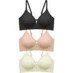 Cottonhill Seamless Bra - Elune | Lazer Kesim Balensiz Dekolte Taş Detaylı Dikişsiz Kadın Sütyen 3'lü Paket-2 - 90B - 001-Renkli