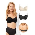 Cottonhill Underwear Balenli Toparlayıcı Dolgusuz Straplez Sütyen 2'Li Paket-2,Renkli-3 95B
