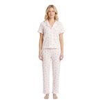 Cottonhill Underwear Beyaz Çiçek Desenli Bürümcük Gömlek Yaka Kadın Pijama Takımı,Beyaz M