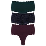 Cottonhill Underwear Dantelli Lastik Detaylı Yüksek Bel Kadın Tanga 3'lü Paket Külot - 2