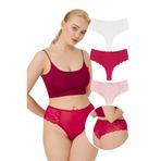 Cottonhill Underwear Dantelli Tül Detaylı Büyük Beden Kadın Brezilya 3'Lü Paket Külot - 2,Renkli1 L
