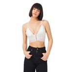 Cottonhill Underwear Kadın Krem Dantelli Ince Askılı Kaplı Üçgen Bralet Büstiyer,Krem 90