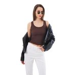 Cottonhill Underwear Kahverengi Pamuklu Kalın Askılı Fitilli Kadın Atlet,Kahverengi L