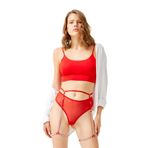 Cottonhill Underwear Kırmızı Ayarlanabilir Taş Detaylı Tanga Külotlu Kadın Jartiyer,Kırmızı L/Xl
