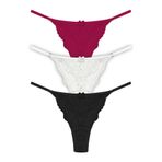 Cottonhill Underwear Önü Dantelli Tül Detaylı Kadın Tanga 3'lü Paket Külot - 3