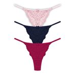 Cottonhill Underwear Önü Dantelli Tül Detaylı Kadın Tanga 3'lü Paket Külot