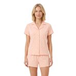 Cottonhill Underwear Pudra Puantiyeli Yumuşak Dokulu Gömlek Yaka Kadın Şortlu Pijama Takımı,Pudra Xl