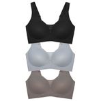 Cottonhill Underwear Seamless Bra - Balance | Lazer Kesim Taşlı Dikişsiz Toparlayıcı Büyük Beden Kadın Sütyen 3Lü Paket-2,Renkli-2 90C