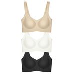 Cottonhill Underwear Seamless Bra - Curve | Lazer Kesim Dikişsiz Toparlayıcı Büyük Beden Kadın Sütyen 3'Lü Paket-2,Renkli-2 85C