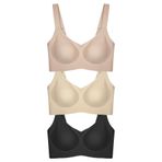 Cottonhill Underwear Seamless Bra - Curve | Lazer Kesim Dikişsiz Toparlayıcı Büyük Beden Kadın Sütyen 3'Lü Paket,Renkli-1 95C