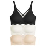 Cottonhill Underwear Seamless Bra - Liny | Lazer Kesim Dikişsiz Çizgi Desenli Dekolteli Kadın Sütyen 3'Lü Paket,Renkli-1 80B