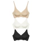 Cottonhill Underwear Seamless Bra - Wave | Lazer Kesim Dikişsiz Dalga Detaylı Balensiz Kadın Sütyen 3'Lü Paket,Renkli-1 90B