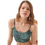 Cottonhill Underwear Yeşil Desenli Ayarlanabilir Askılı Lazer Kesim Kadın Crop Büstiyer,Dsn18 M