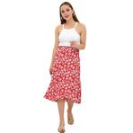 Cottonmood 9313124 Dok.Viskon Desenli Beli Bağlamalı Anvelop Etek KIRMIZI-BEYAZ S