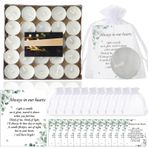 Coume 50'li Set Cenaze Hediyeleri Anma Tealight Mumlar Kokusuz Beyaz Mumlar Cenaze Hediyesi Mumlar Taziye Kartları ve Misafir Partisi için Organze Poşetler (Artsy)
