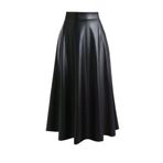 COUPEST Kadın Suni Deri Siyah Uzun Tesettür Mevlana Etek Faux Leather