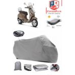 Coverall Vespa Primavera 50 Touring Arka Çanta Uyumlu (Gri) Motorsiket Brandası Motor Örtüsü Çadır Su Geçirmez Motosiklet Kılıfı Motor Brandası - Gri- Arka Çanta UYUMLU