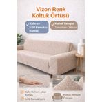 coverbox buklet bohem Lastikli 3 Kişilik Koltuk Örtüsü Kaymaz Esnek ve Yıkanabilir Koltuk Kılıfı vizon renk