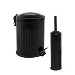 coverest 2 Li Banyo Seti 5 Lt Vintage Serisi Amortisör Kapaklı Siyah Çöp Kovası