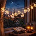 Coverzone 10’lu 2 Metre Fişli LED Şeffaf Ramazan Kandil Temalı Dekoratif Işık, Sarı Işık Aydınlatma, Oda Balkon ve Duvar Süsleme İçin Uygun,Şık Tasarım-CK7 (Şeffaf)