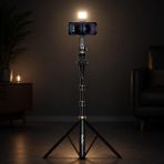 Coverzone 2.1M Çok Fonksiyonlu Canlı Yayın Tripodu, LED Işıklı Telefon Tutucu, Bluetooth Uzaktan Kumandalı, Ayarlanabilir Teleskopik Selfie Çubuğu ve Stabil Tripod | NP-Z6S