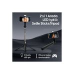 Coverzone 2İn1 Selfie Stick Tripod 170Cm Uzatılabilir, Bluetooth Kumanda, 3 Modlu Led Işık, Type-C | Np-01S