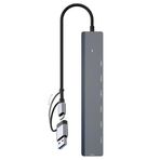 Coverzone 5Gbps Çoklayıcı Adaptör 7 in 1 USB/Type-C To USB, Power/Güç Destekli, PC Bilgisayar Uyumlu Tip C Çevirici Adaptör Çok Portlu Çoklayıcı 7 in 1 USB HUB Gri Renk (ZR780 - Çift Uçlu)