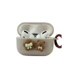 Coverzone Airpods Pro 2 Ile Uyumlu Kulaklık Kılıf Krem Çicek Ve Ayıcık Tasarımlı Sert Koruyucu Toz Ve Kirden