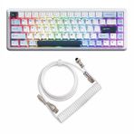 Coverzone Ajazz AK680 Max%68 Manyetik Switch Oyuncu Klavyesi, Coiled Kablo, 3000mAh, 8000Hz Kablolu-1000Hz Kablosuz Polling Rate, RGB Arkadan Aydınlatmalı Mekanik Klavye (Beyaz Lacivert)