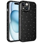 Coverzone Apple iPhone 15 ile uyumlu Z-Jelly Kılıf Kamera Korumalı Simli Işılıtılı Renkli Parlak Silikon Kapak-Siyah