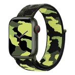 CoverZone Apple Watch 7 Uyumlu Kamuflaj Desenli Kayış 45 mm Hasır Örgü İşlemeli Asker Yeşili Kordon