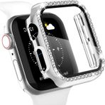 Coverzone Apple Watch İle Uyumlu SE 2 3 İle Uyumlu 44 Mm Özel Üretim Işıltılı Lüks Şık Darbe Emici Zarif Elmas Taşlı Kasa Ve Ekran Koruyucu Kılıf İnci Gümüş
