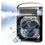 Coverzone Buharlı Hava Soğutucu, 26x19x8 Cm Taşınabilir Portatif Klima, 330 Ml, Mobil Sulu Klima, 3 Rüzgar Hızı, 3 Sis Modu, Buzlu Vantilatör 5 Sprey Delikli ile Renkli LED Işıklı- HR025