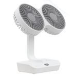 Coverzone Çift Başlı Taşınabilir USB Şarjlı Fan, LED Gece Lambası ve 5000mAh Pil ile Uzun Çalışma Süresi, Ayarlanabilir Hız ve 270° Dönebilir Kafalar, Ev, Ofis, Kamp için İdeal (CZ-01X - Beyaz)
