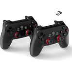 Coverzone Çift Josystick 2.4G Kablosuz Oyun Kolu PC Uyumlu Pilli Joystick Wireless GamePad USB Dongle Bağlantı Kaymaz Tasarım 0019 Siyah (0019 - Çiftli Siyah)