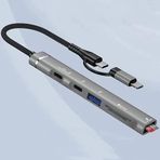 Coverzone Çoklayıcı Adaptör 5in1 iPhone ile Uyumlu Type-C/Lightning To USB A, SD Card TF Card Macbook Uyumlu Çevirici Adaptör Çok Portlu Çoklayıcı 5 in 1 USB HUB OTG-019E (Gümüş)
