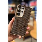Coverzone Galaxy S24 Ultra ile uyumlu Kılıf Karbon Fiber Görünümlü Magsafe ile uyumlu Stand olabilen Carbon Case Tam Gövde Koruyucu Telefon Kılıfı Desert Titanium