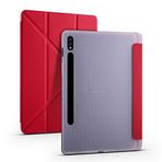 Coverzone Galaxy Tab S7 Plus 12.4 T970 İle Uyumlu Tofu Folding Kalem Tutacaklı Standlı Kılıf Kırmızı