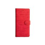 Coverzone General Mobile Gm5 Plus Standlı Kartvizitli Ve Para Gözlü Kumaş Desen Cüzdan Kılıf Kırmızı