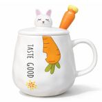 CoverZone Happyday Panda Figürlü Kapaklı Seramik Mug 300ML Kahve Kupası Kaşıklı Tasarım Kupa Ofis Masaüstü Kahve Bardağı Kapaklı Kupa Latte Çay Dekoratif Kahve Kupası Sevimli Kupa | Taste Good Havuç