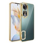 Coverzone Huawei Honor 90 ile uyumlu Kılıf Kamera Korumalı Logo Gösteren Parlak renk kenar çizgileri ile şık bir tasarım Colored Z-Omega Kapak Gold