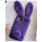Coverzone Infinix Hot 11s Uyumlu Kılıf Peluş Tüylü Tavşan Kulak Silikon Tpu Oyuncak Kapak Mor