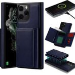 Coverzone iPhone 11 ile uyumlu Deri Kılıf Magsafe ile uyumlu Wallet 2 in 1 Çıkarabilir Kart Tutucu Mıktanıslı Stand olabilen Phone case Deri Kapak Wireless Şarj Özellikli Lacivert