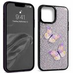 Coverzone İPhone 11 İle Uyumlu Simli Kelebek Tasarımlı Sert Silikon Özel Üretim Yüksek Kalite Telefon Kılıfı ÖK-1 Siyah