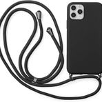 CoverZone iPhone 11 Pro Max İpli Boyun Askılı Silikon Kadife İç Yüzeyli Epiphany Siyah Cep Telefonu Kılıfı