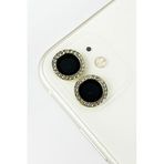 Coverzone İPhone 11/12 / 12 Mini İle Uyumlu Yüksek Kalite Parlak Elmas Desenli Taşlı Gold Özel Tasarım Kamera Lens Koruyucu İDB-91
