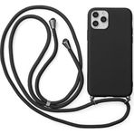 CoverZone iPhone 13 Pro İpli Boyun Askılı Silikon Kadife İç Yüzeyli Epiphany Siyah Cep Telefonu Kılıfı