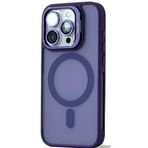 Coverzone iPhone 13 Pro Max ile uyumlu Kamera Lens Aparatlı Stand Olabilen Magsafe ile uyumlu Kamera Korumalı Şeffaf Full Color Magnetic Wireless Telefon Kılıfı (Derin Mor, iPhone 13 Pro Max)