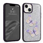 Coverzone İPhone 13/14 İle Uyumlu Simli Kelebek Tasarımlı Sert Silikon Özel Üretim Yüksek Kalite Telefon Kılıfı ÖK-1 Derin Mor